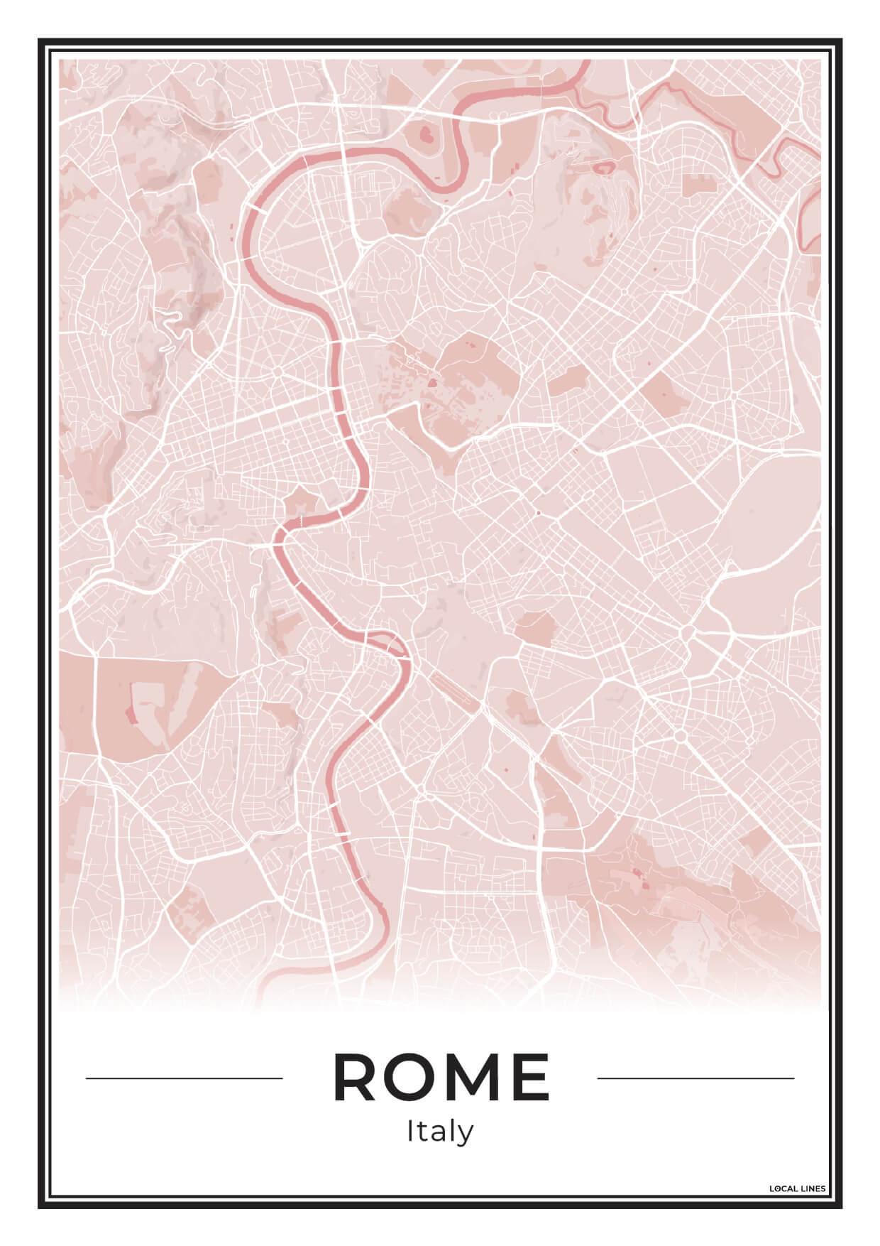 Rome Stadskaart als Wanddecoratie voor Interieur Blush