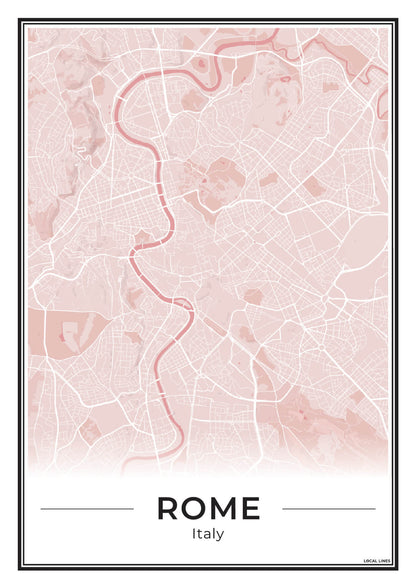 Rome Stadskaart als Wanddecoratie voor Interieur Blush