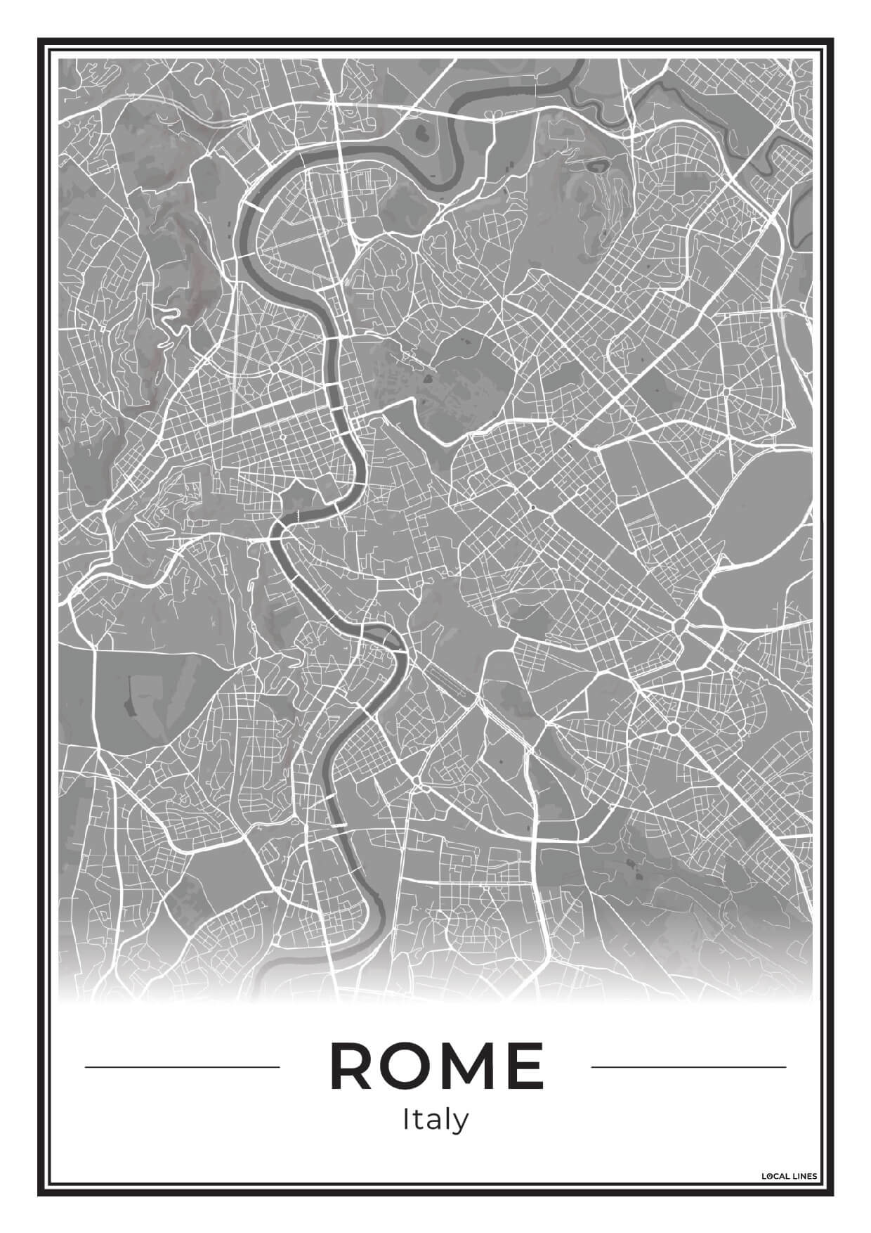 Rome Stadskaart als Wanddecoratie voor Interieur Dark