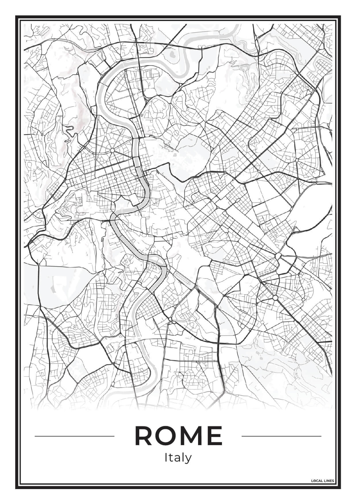 Rome Stadskaart als Wanddecoratie voor Interieur Light