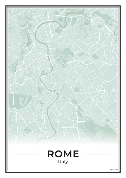 Rome Stadskaart als Wanddecoratie voor Interieur Sage