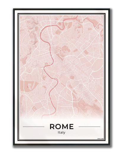Rome Stadskaart als Wanddecoratie voor Interieur ingelijst Blush