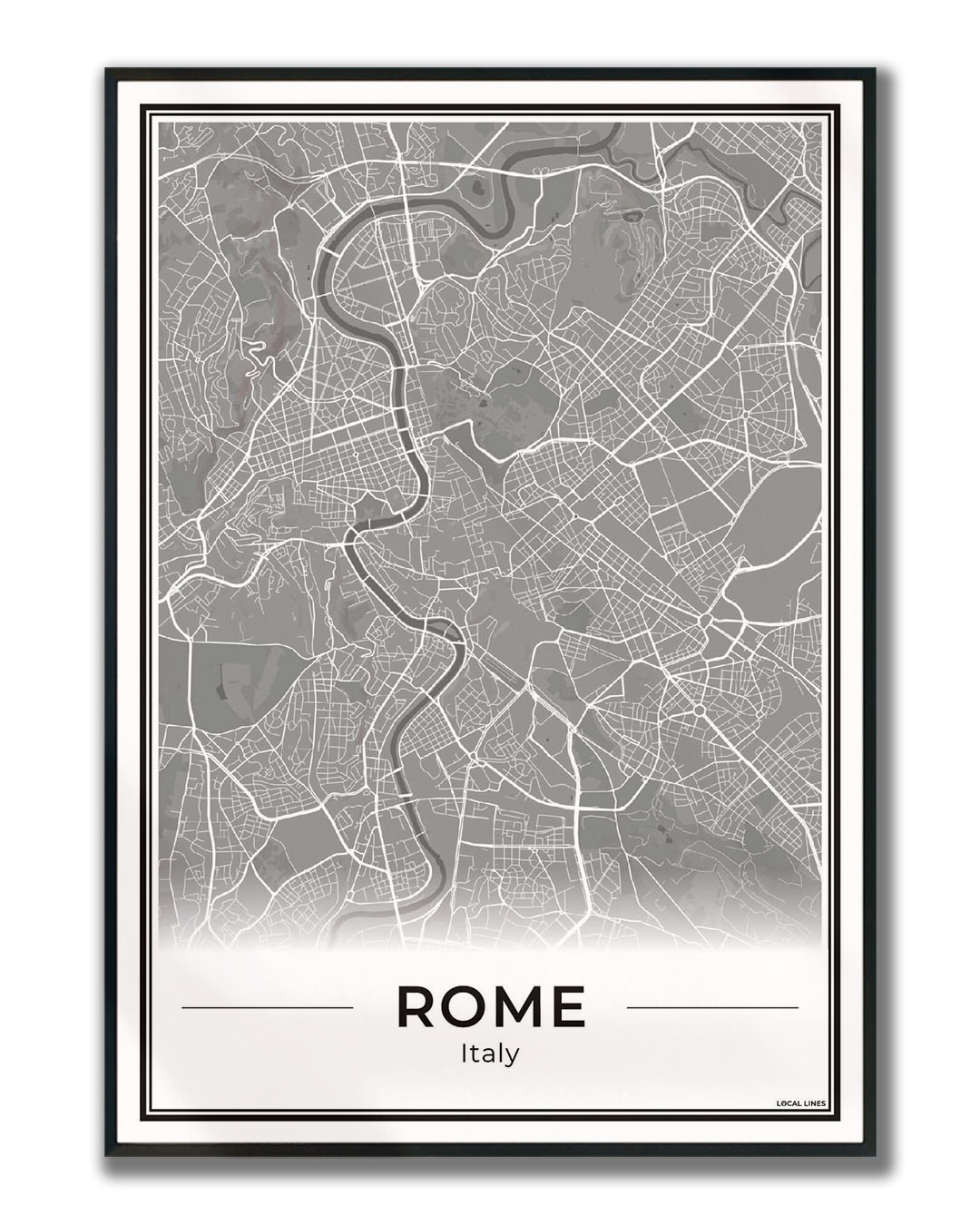 Rome Stadskaart als Wanddecoratie voor Interieur ingelijst Dark