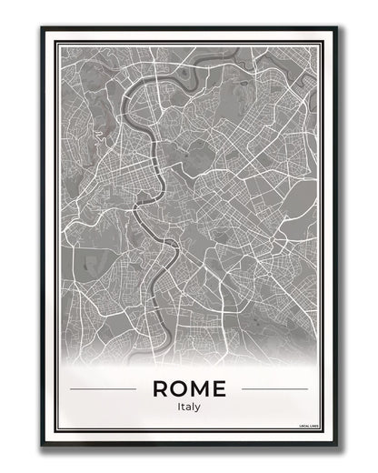 Rome Stadskaart als Wanddecoratie voor Interieur ingelijst Dark