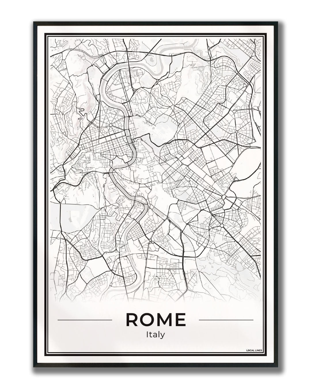 Rome Stadskaart als Wanddecoratie voor Interieur ingelijst Light