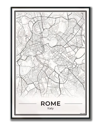 Rome Stadskaart als Wanddecoratie voor Interieur ingelijst Light