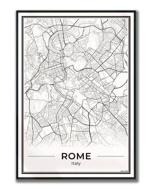 Rome Stadskaart als Wanddecoratie voor Interieur ingelijst Light