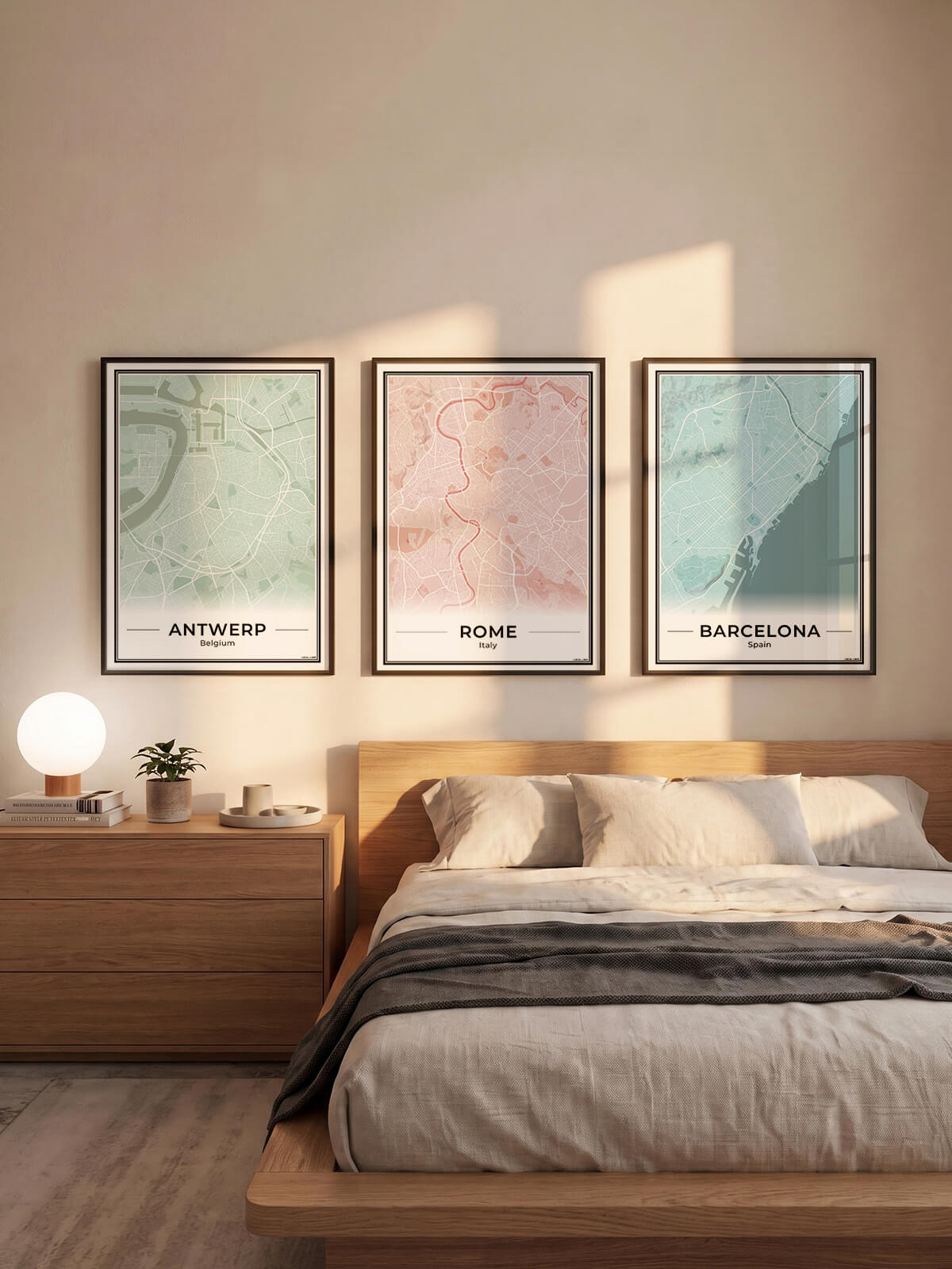 Rome Stadskaart als Wanddecoratie voor Interieur in 3 kleuren in slaapkamer ingelijst in zwarte lijst Algemeen