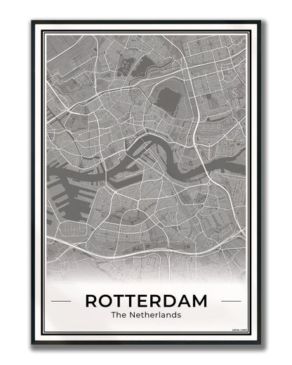 Stadskaart Rotterdam Dark Ingelijst