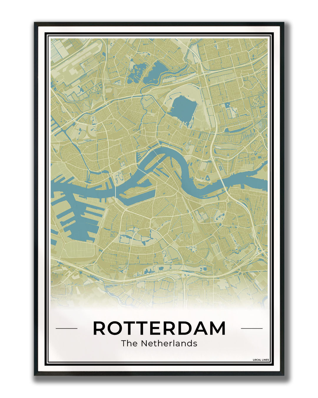Stadskaart Rotterdam Moss Ingelijst