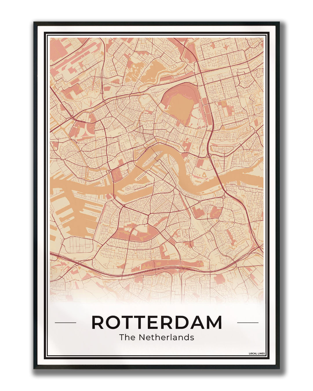 Stadskaart Rotterdam Terracotta ingelijst