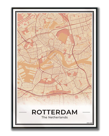 Stadskaart Rotterdam Terracotta ingelijst