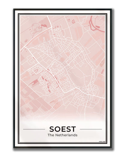 Plattegrond Soest Poster voor Woonkamer ingelijst Blush