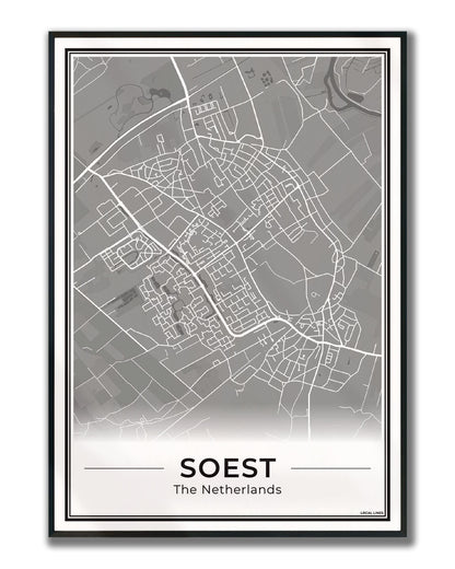 Plattegrond Soest Poster voor Woonkamer ingelijst Dark
