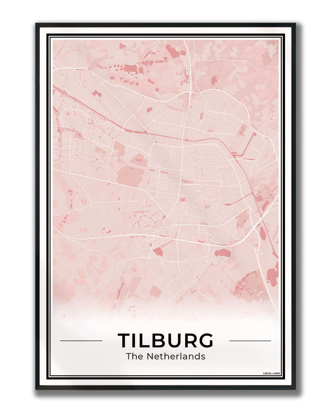 Plattegrond Tilburg Stad Blush ingelijst