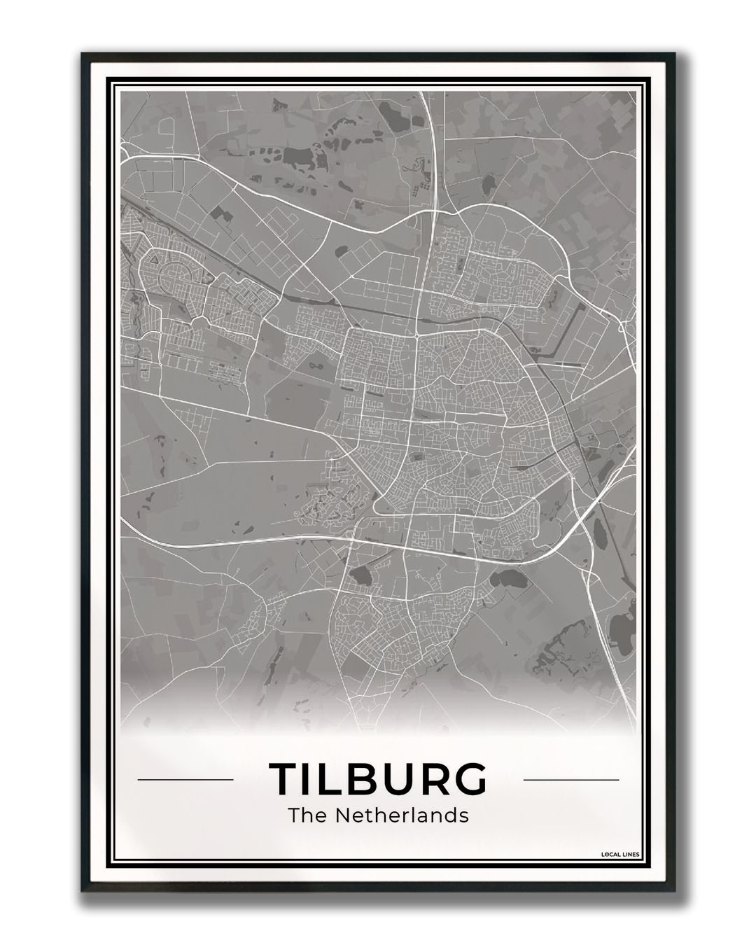 Plattegrond Tilburg Stad Dark Ingelijst