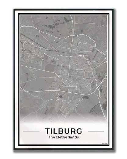 Plattegrond Tilburg Stad Dark Ingelijst