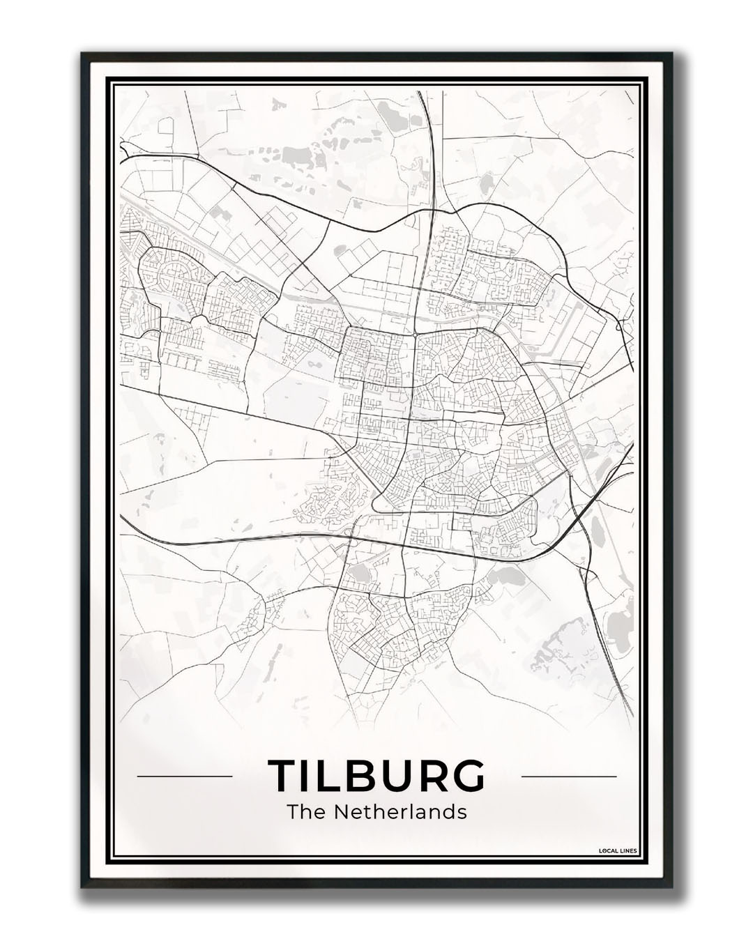 Plattegrond Tilburg Stad ingelijst Light