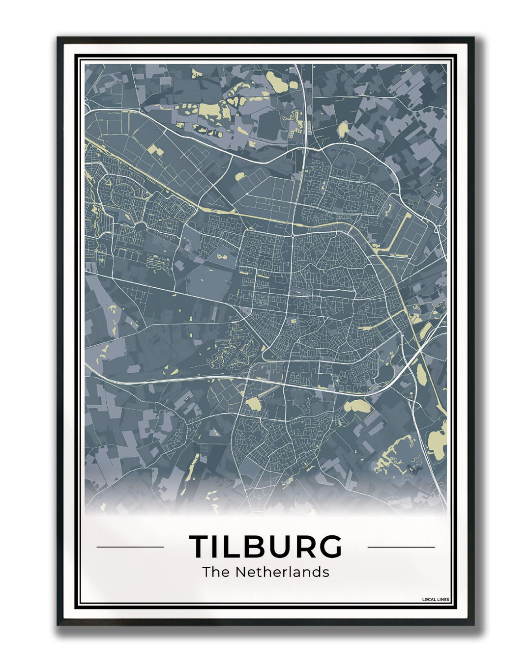Plattegrond Tilburg Stad Midnight Ingelijst
