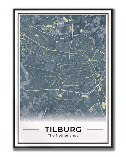 Plattegrond Tilburg Stad Midnight Ingelijst