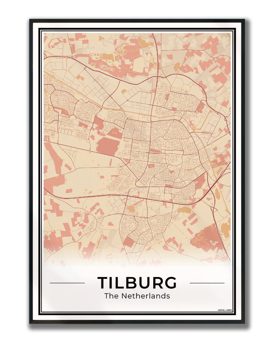 Plattegrond Tilburg Stad Terracotta Ingelijst