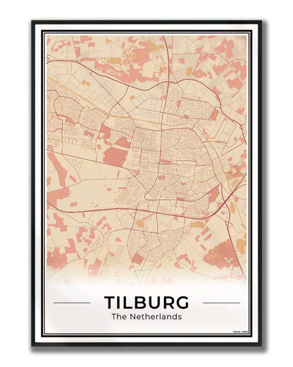 Plattegrond Tilburg Stad Terracotta Ingelijst