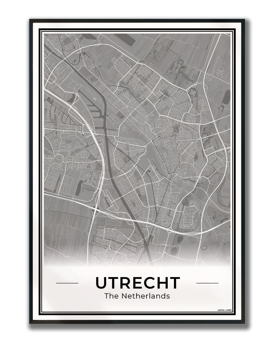 Plattegrond Utrecht Dark ingelijst
