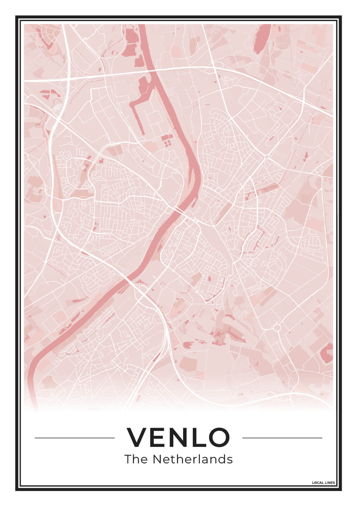 Plattegrond Venlo Poster voor Woonkamer Blush