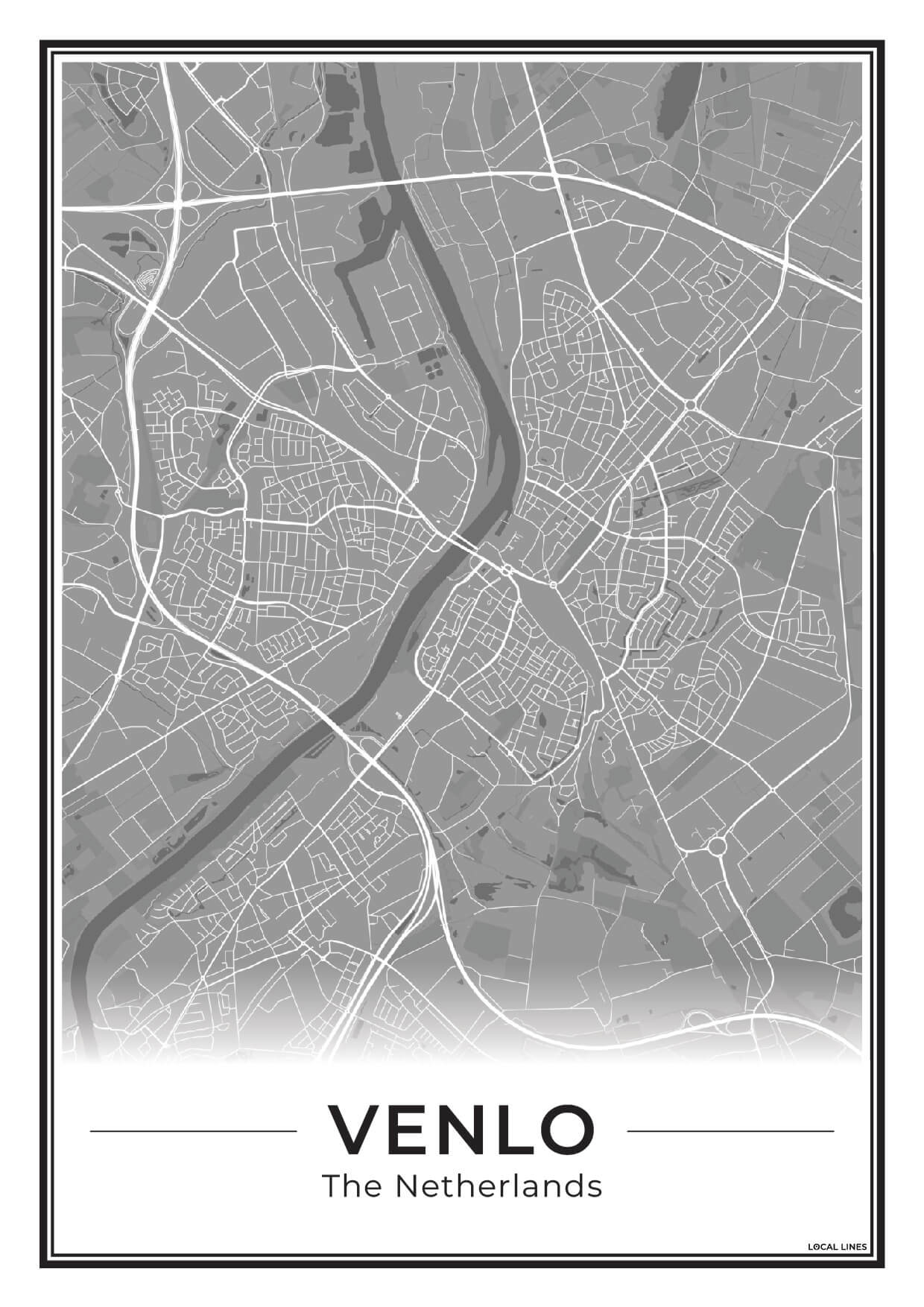 Plattegrond Venlo Poster voor Woonkamer Dark