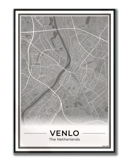 Plattegrond Venlo Poster voor Woonkamer ingelijst Dark