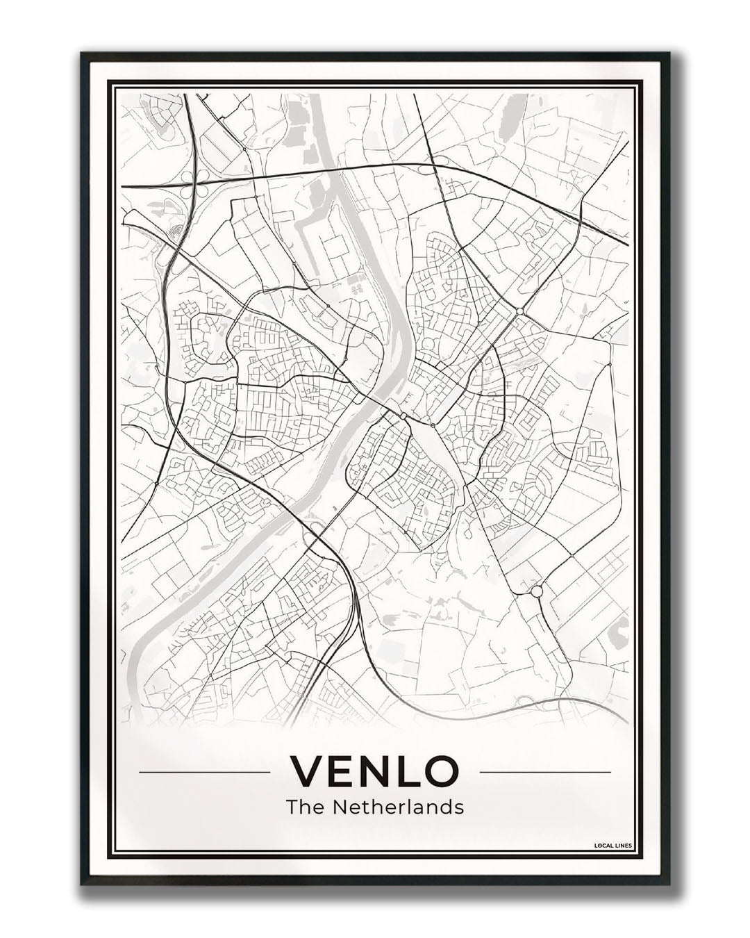 Plattegrond Venlo Poster voor Woonkamer ingelijst Light