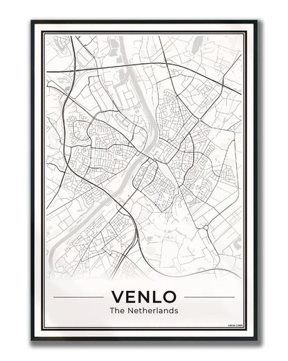 Plattegrond Venlo Poster voor Woonkamer ingelijst Light