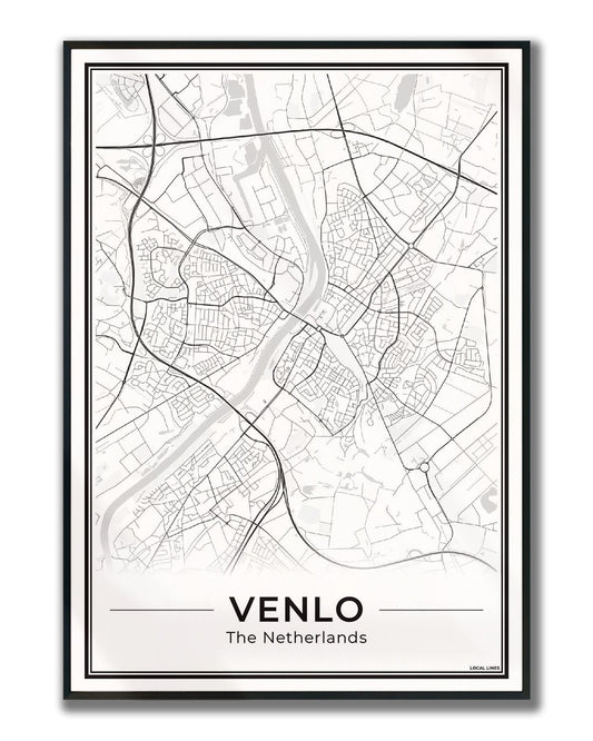Plattegrond Venlo Poster voor Woonkamer ingelijst Light