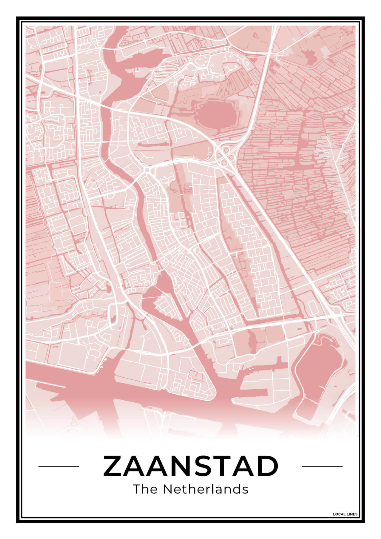 Stadskaart Zaanstad Wanddecoratie Blush