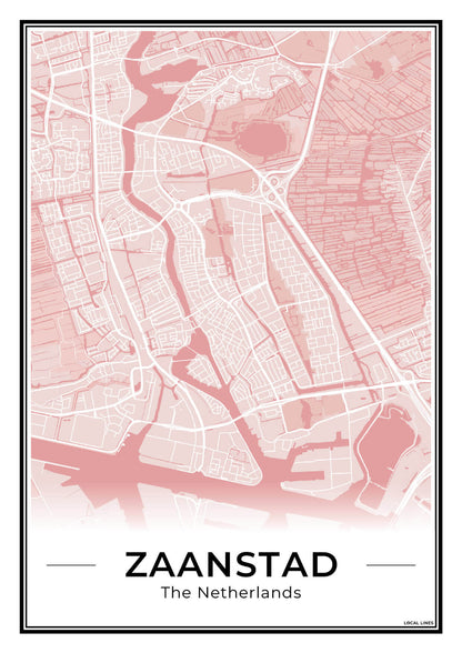 Stadskaart Zaanstad Wanddecoratie Blush