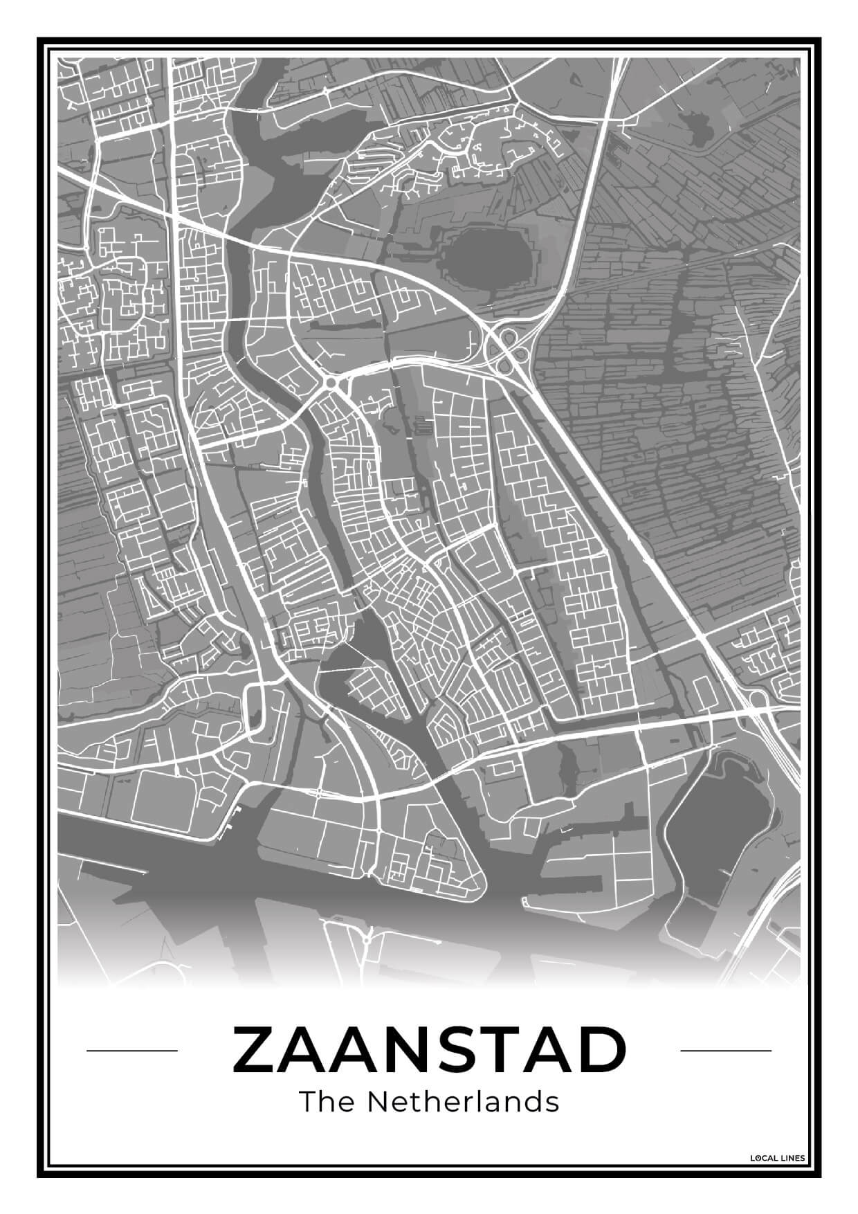 Stadskaart Zaanstad Wanddecoratie Dark