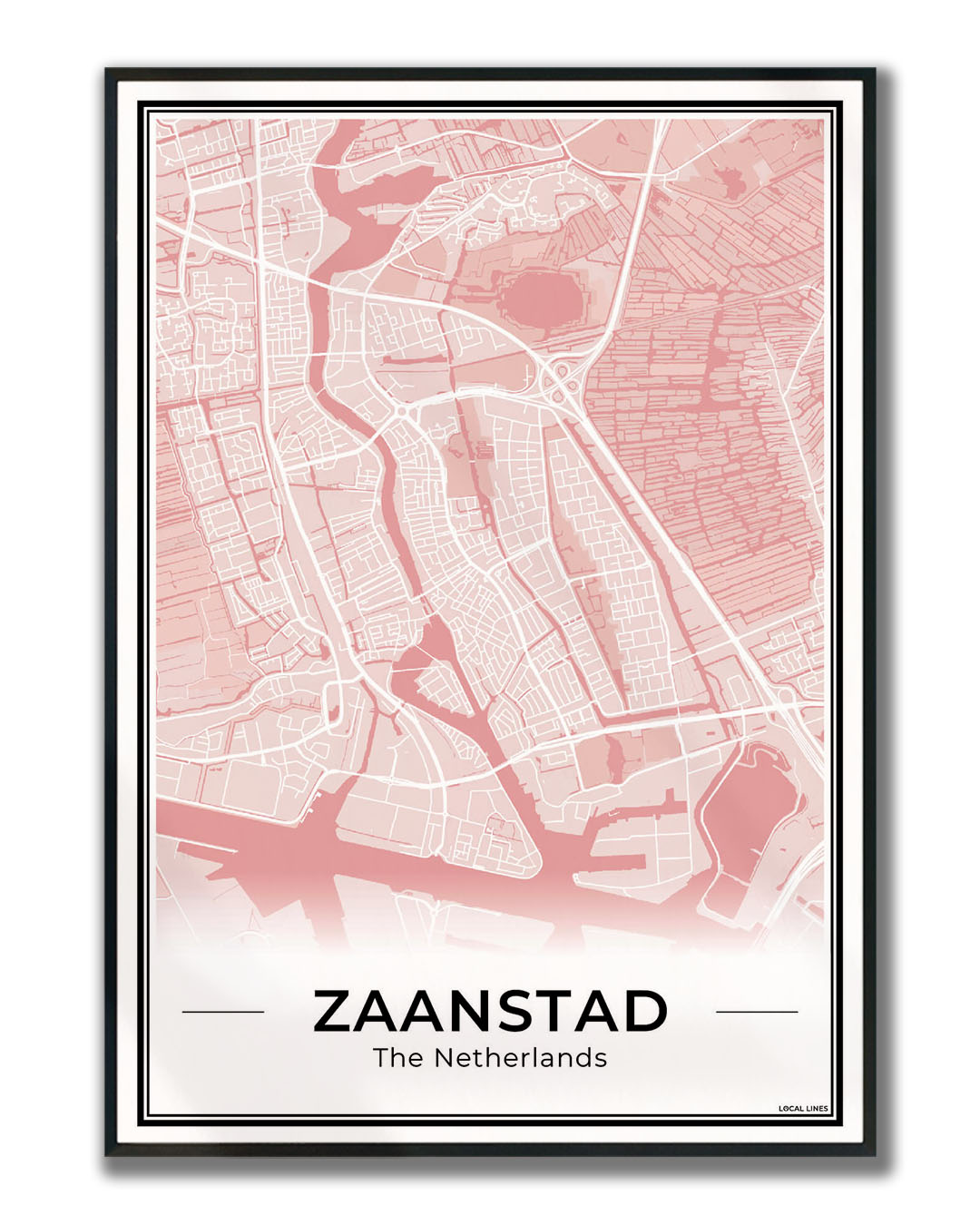Stadskaart Zaanstad Wanddecoratie Ingelijst Blush