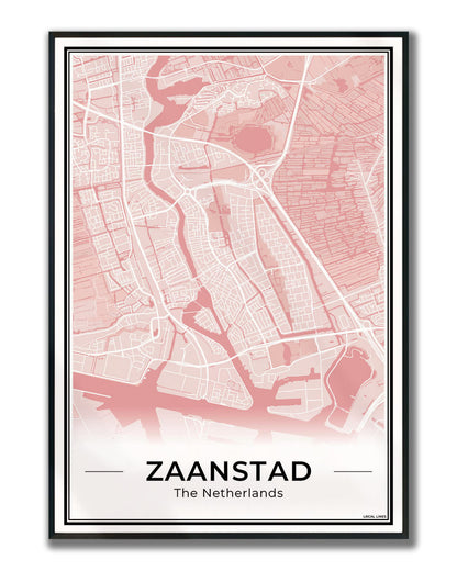 Stadskaart Zaanstad Wanddecoratie Ingelijst Blush