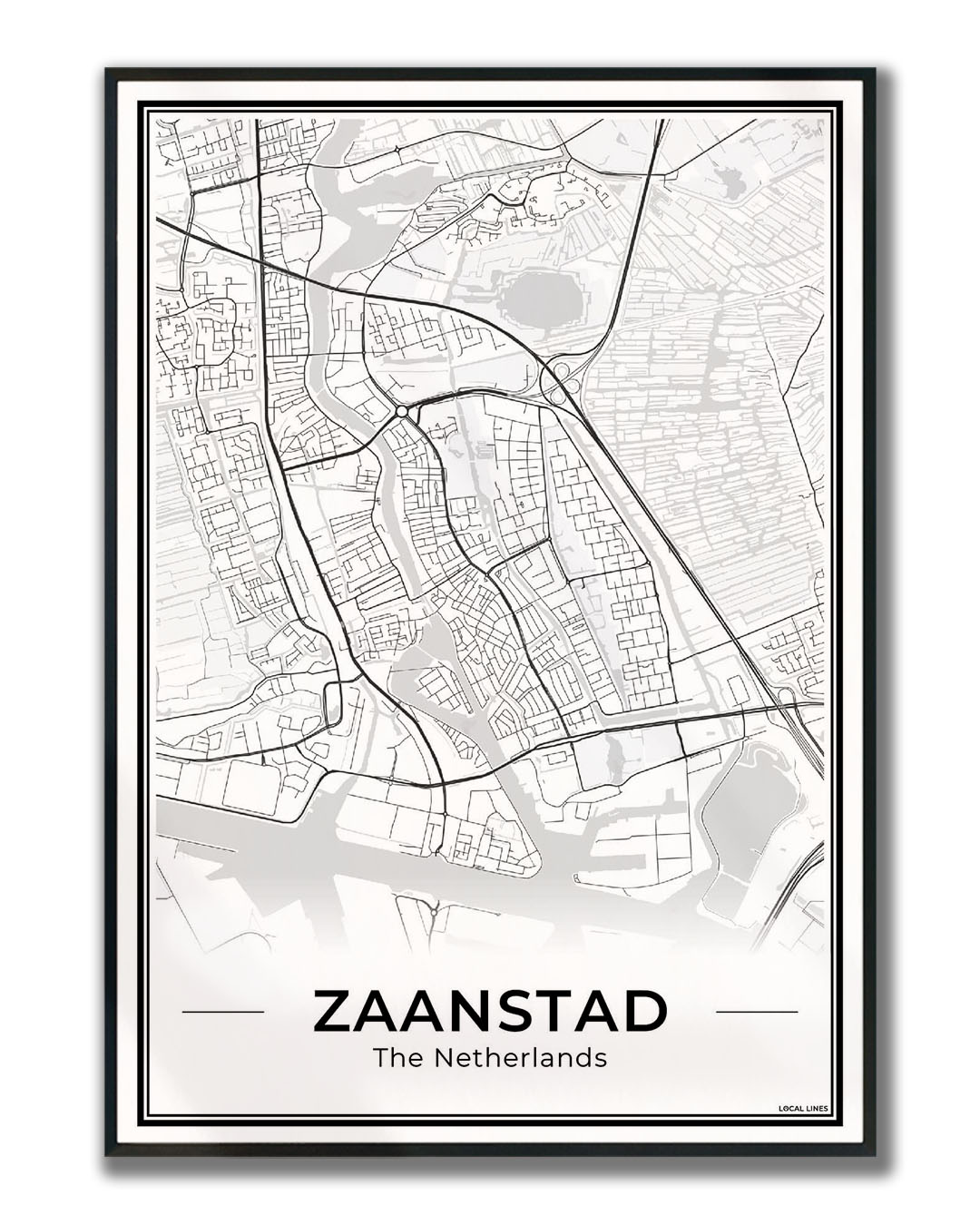 Stadskaart Zaanstad Wanddecoratie Ingelijst Light