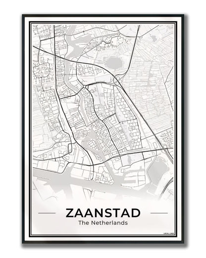 Stadskaart Zaanstad Wanddecoratie Ingelijst Light