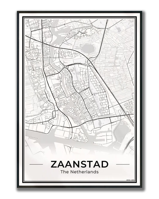 Stadskaart Zaanstad Wanddecoratie Ingelijst Light