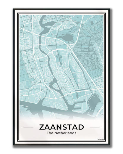 Stadskaart Zaanstad Wanddecoratie Ingelijst Sky