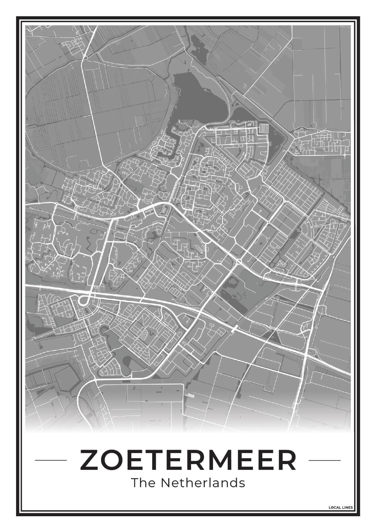 Zoetermeer Plattegrond Poster voor Woonkamer Dark
