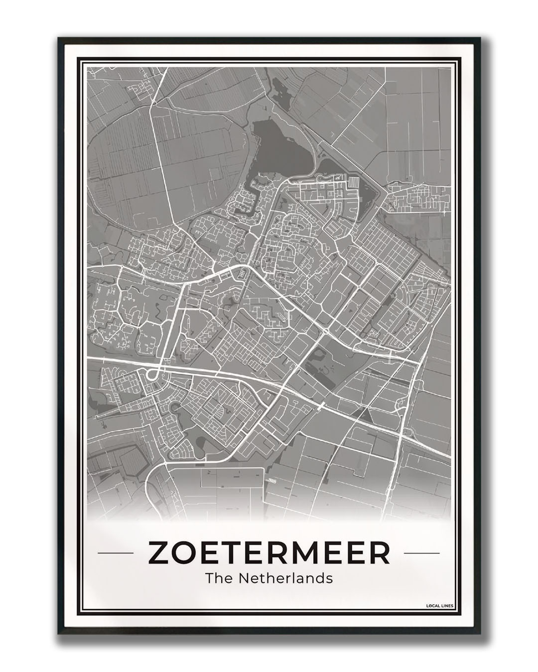 Zoetermeer Plattegrond Poster voor Woonkamer ingelijst Dark
