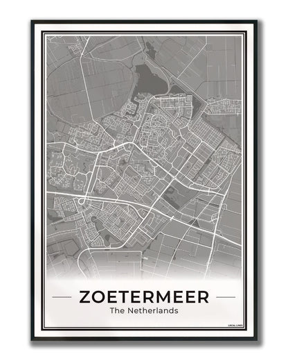 Zoetermeer Plattegrond Poster voor Woonkamer ingelijst Dark