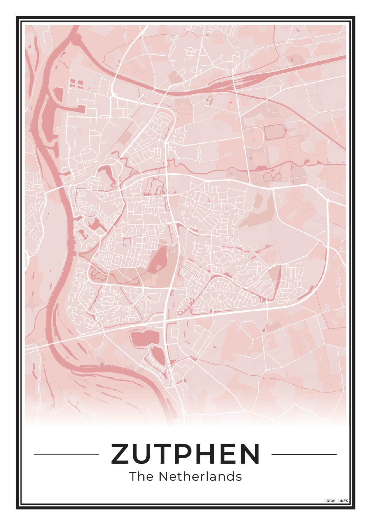 Zutphen Plattegrond Poster voor Woonkamer Blush