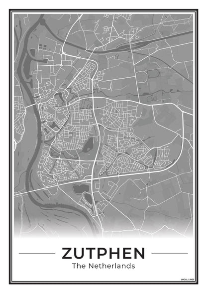Zutphen Plattegrond Poster voor Woonkamer Dark