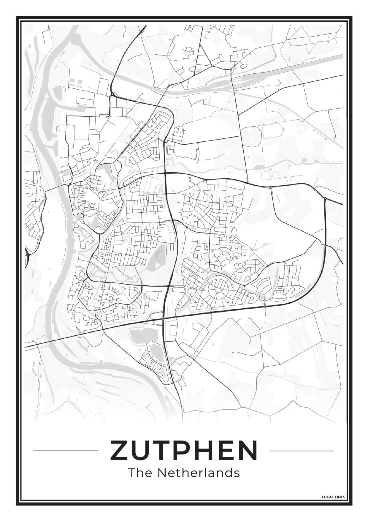 Zutphen Plattegrond Poster voor Woonkamer Light