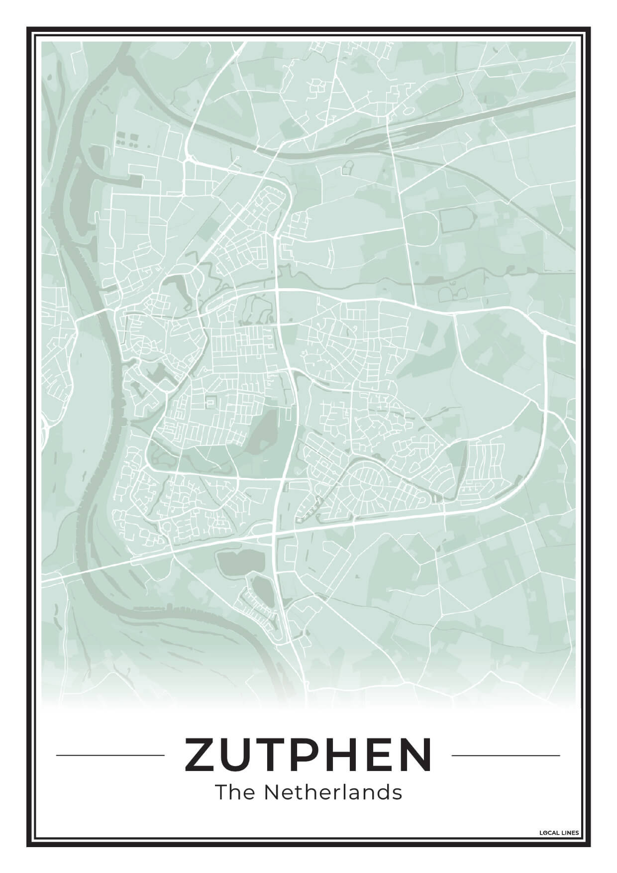 Zutphen Plattegrond Poster voor Woonkamer Sage