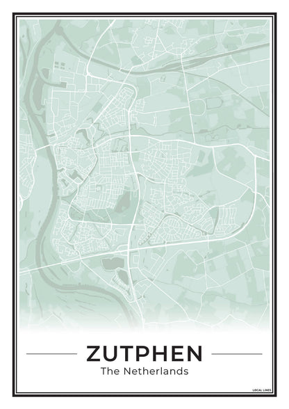 Zutphen Plattegrond Poster voor Woonkamer Sage